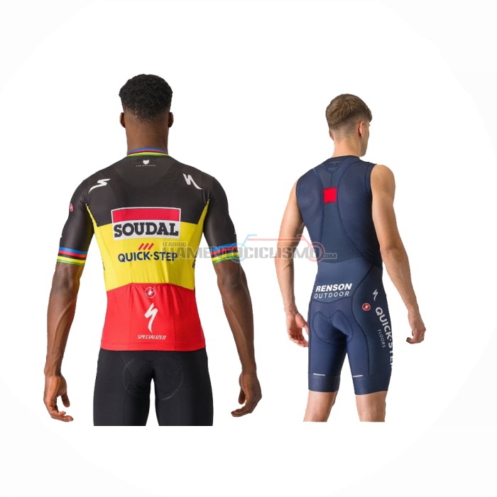 2024 Abbigliamento Ciclismo Deceuninck Quick Step Nero Giallo Rosso Manica Corta e Salopette